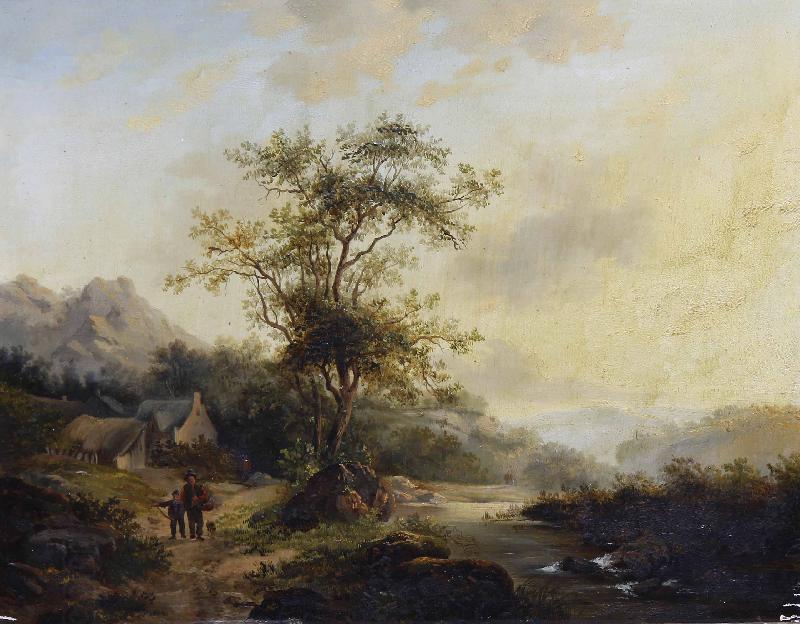 Andreas Schelfhout Travellers on a country lane oil painting picture